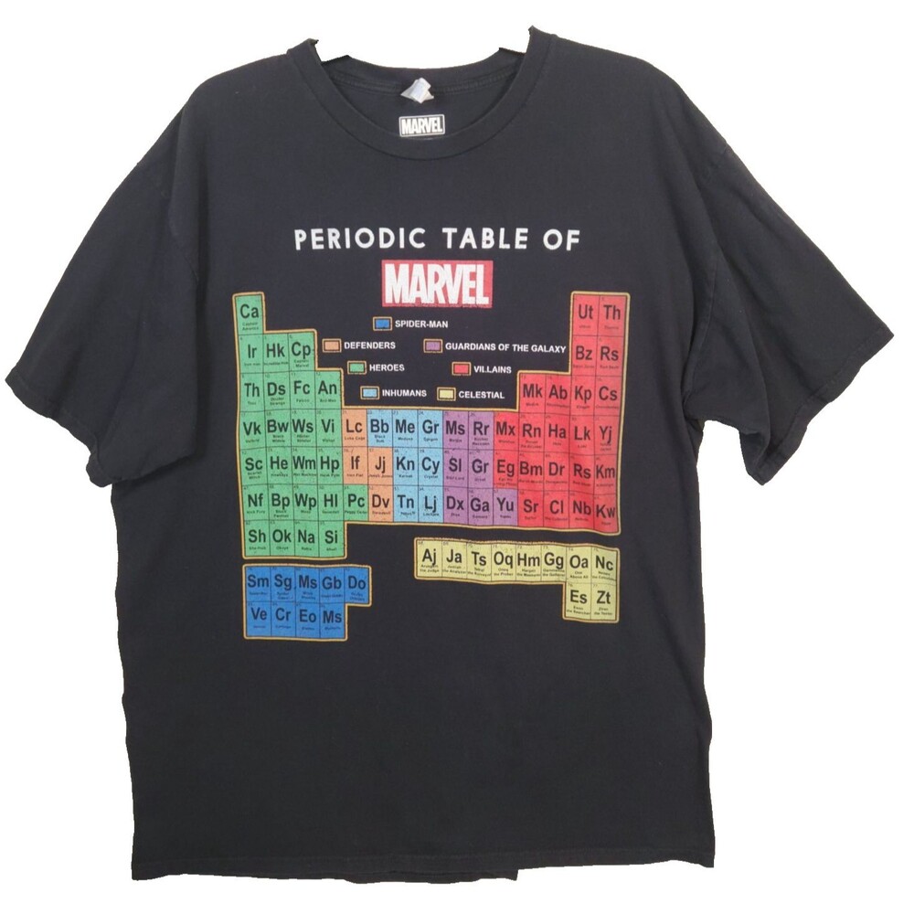 Marvel Men's 2XL Superhero Periodic Table Of Marvel Distressed T-Shirt Comic